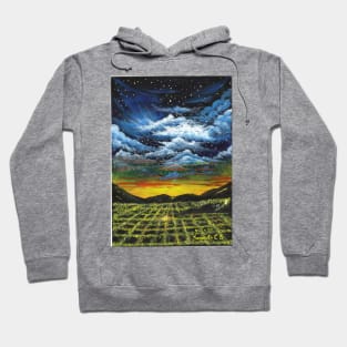 Night city sky - colorful acrylic painting contrasting nature and man-made Hoodie